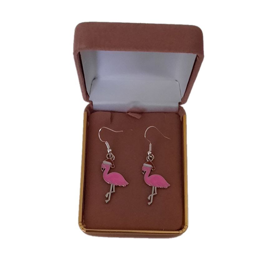 Pink Flamingo Christmas Earrings(2)