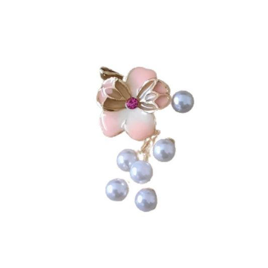Pink Flower And Pearl Brooch