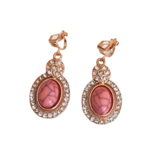 Pink Marble Drop Clip On Earrings