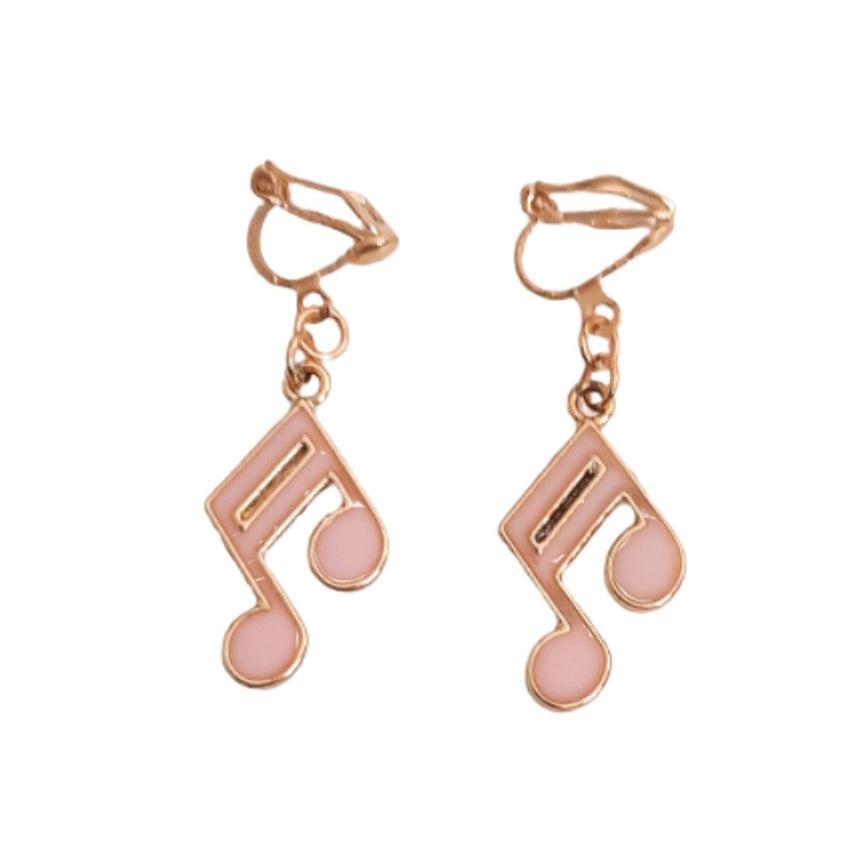 Pink Music Note Clip On Earrings