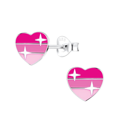 Pink Shades Heart Sterling Silver Earrings