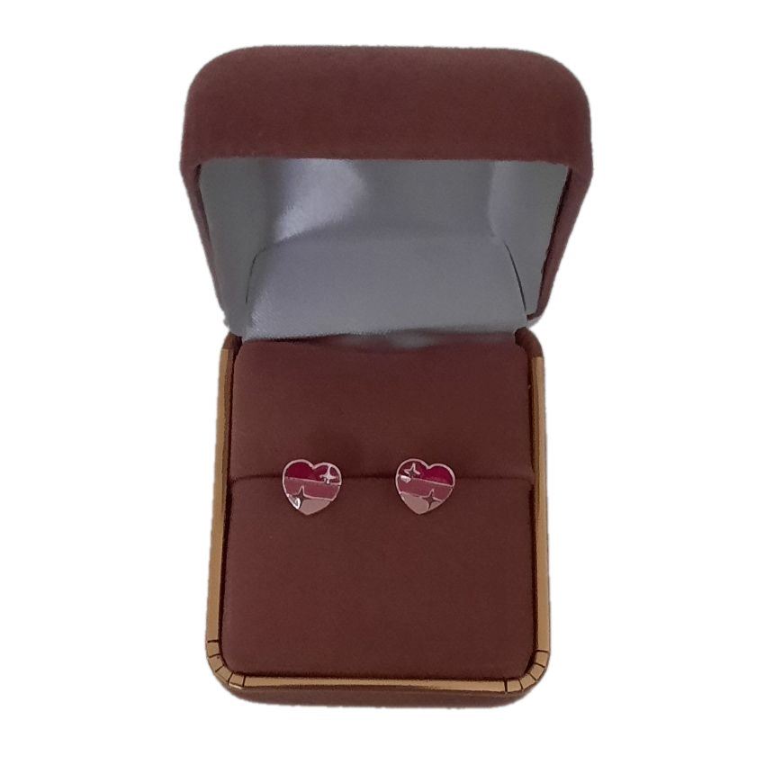 Pink Shades Heart Sterling Silver Earrings(2)