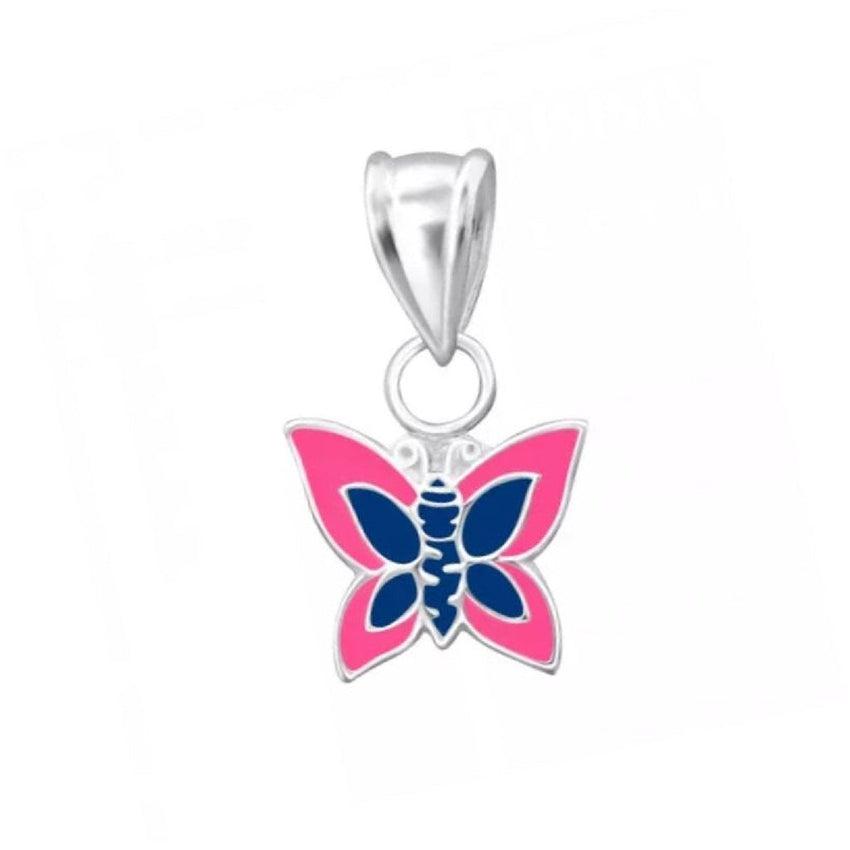 Pink And Blue Enamel Girls Butterfly Pendant