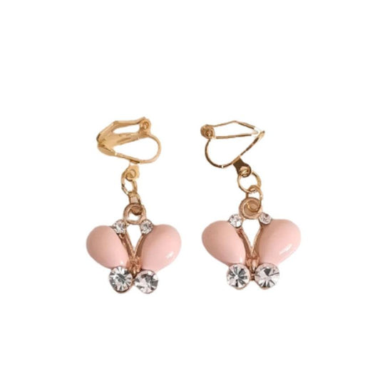 Pink And Diamante Wing Butterfly Clip On Earrings