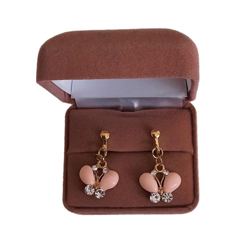 Pink And Diamante Wing Butterfly Clip On Earrings