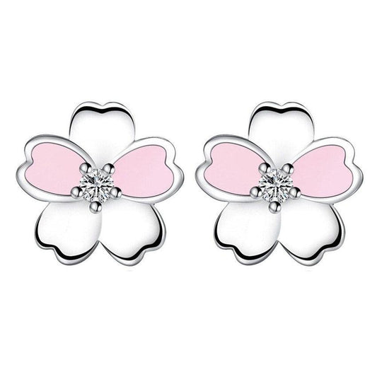 Pink And Silver Petals Girls Stud Earrings