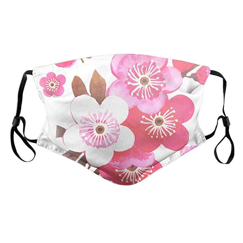Pink And White Large Size Flowers Face Mask