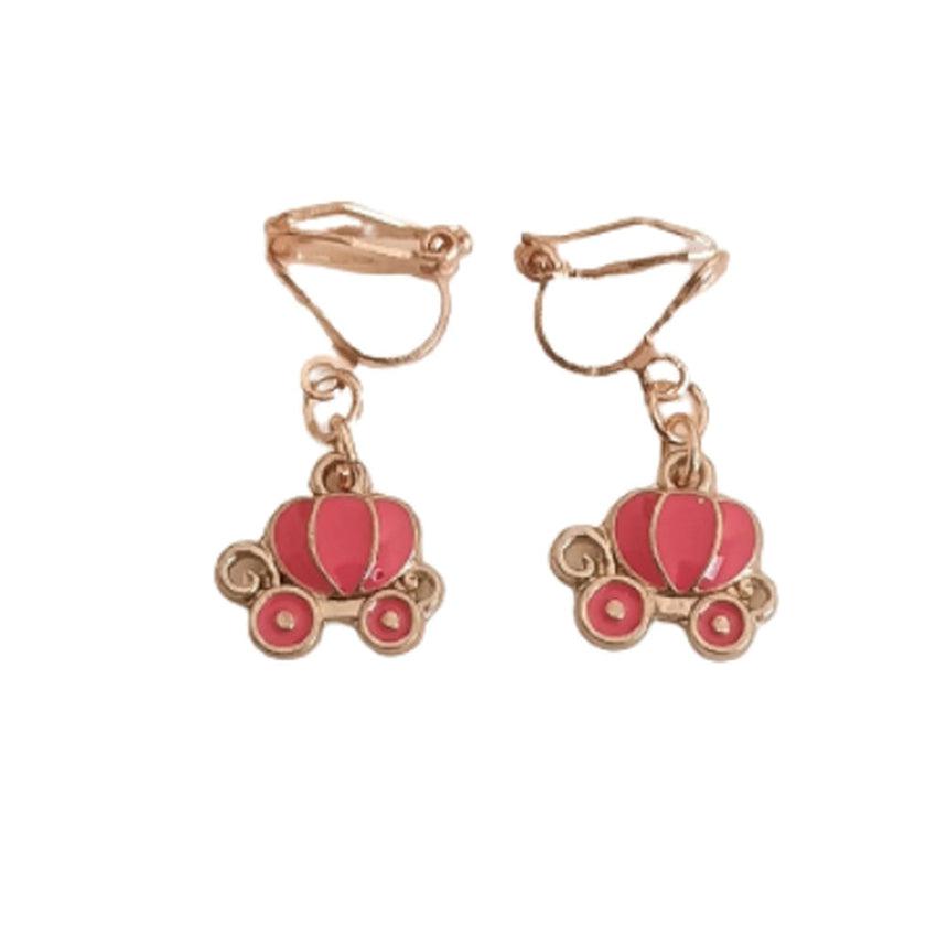 Pink Carriage Clip On Earrings