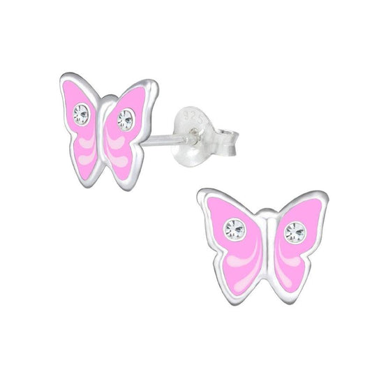 Pink Crystal Butterfly Sterling Silver Earrings