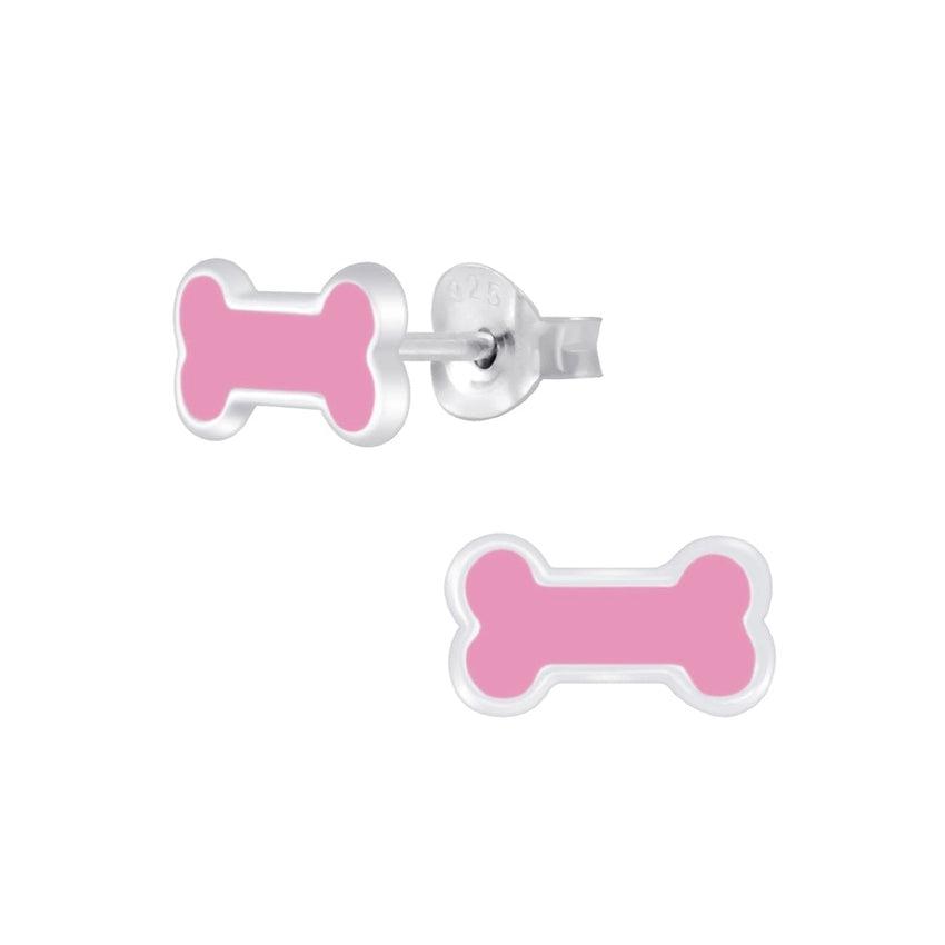 Pink Dog Bone Sterling Silver Earrings