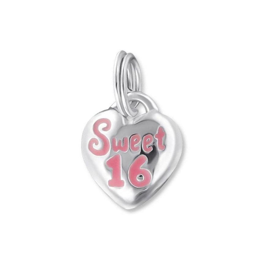 Pink Enamel Sweet 16 Sterling Silver Pendant