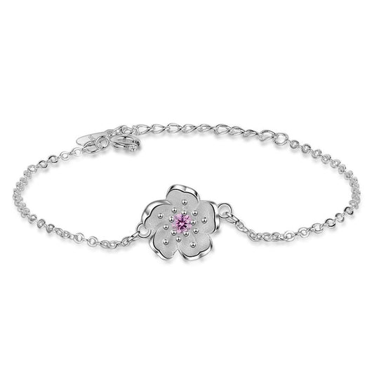 Pink Flower Centre Silver Bracelet