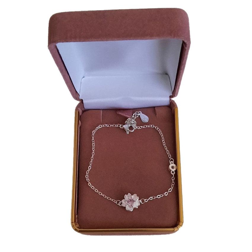 Pink Flower Centre Silver Bracelet