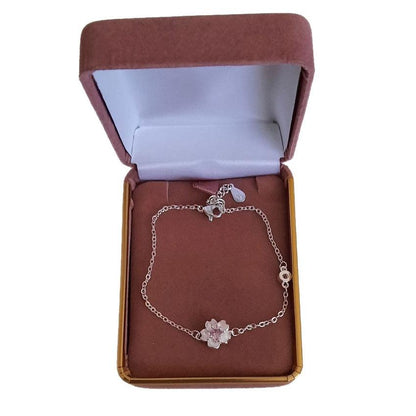 Pink Flower Centre Silver Bracelet