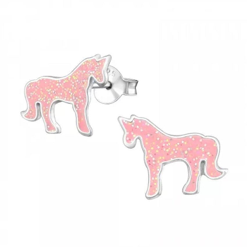 Pink Glitter Sterling Silver Unicorn Earrings