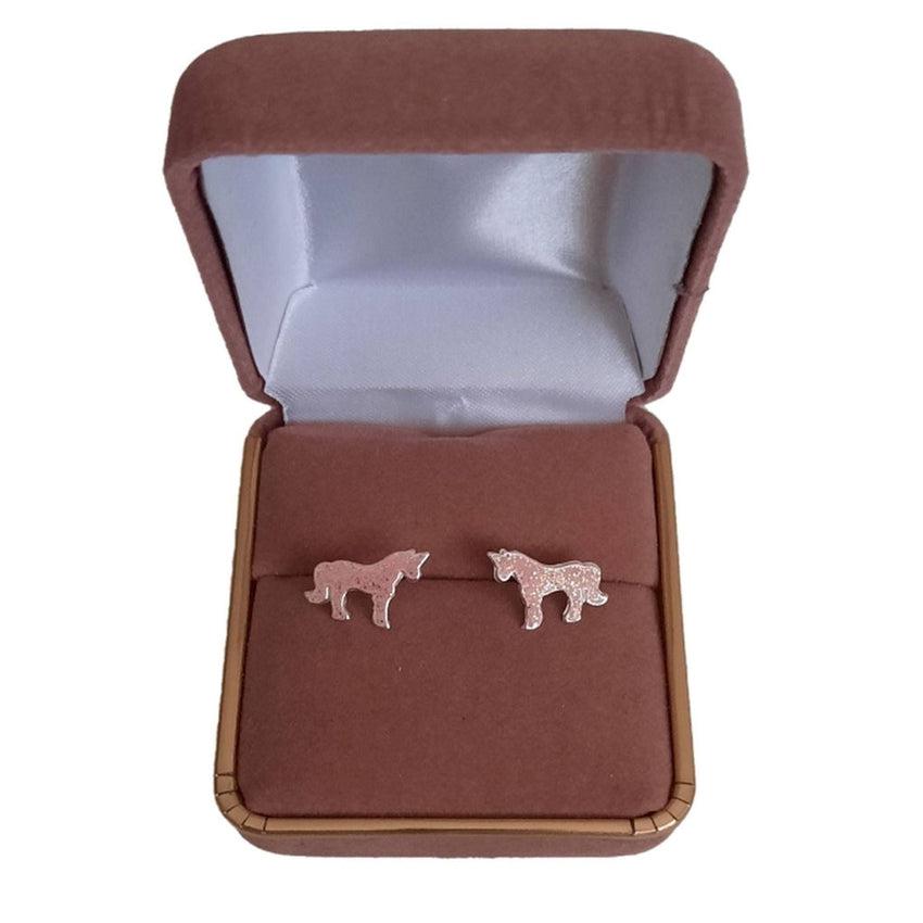Pink Glitter Sterling Silver Unicorn Earrings