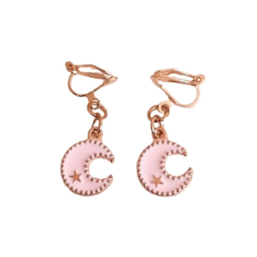 Pink Half Moon Clip On Earrings