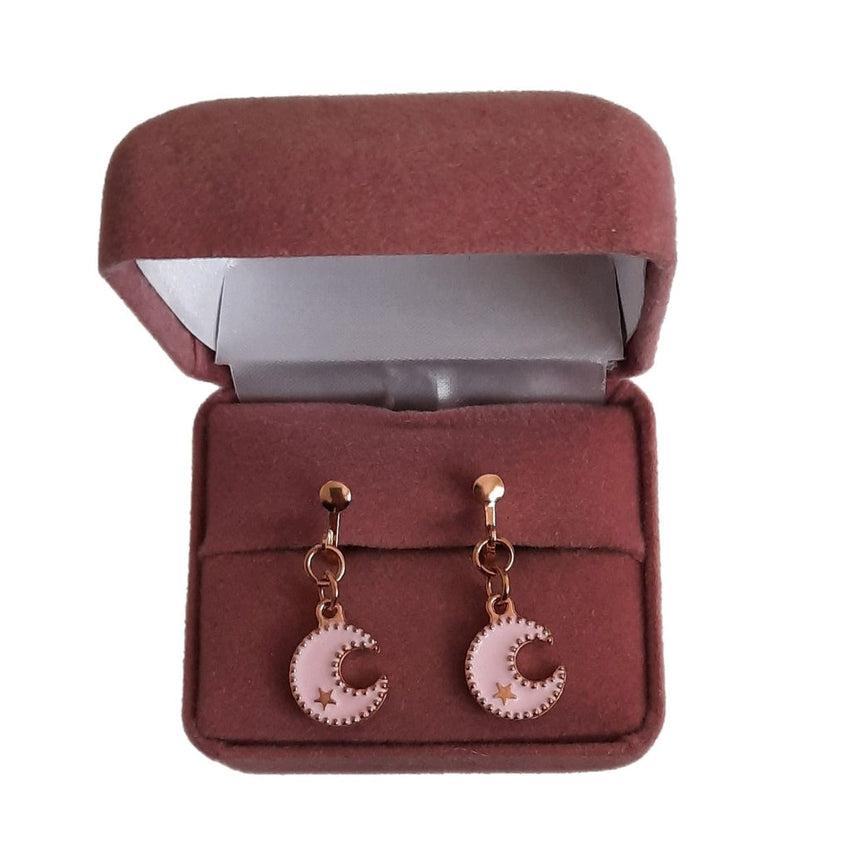Pink Half Moon Clip On Earrings