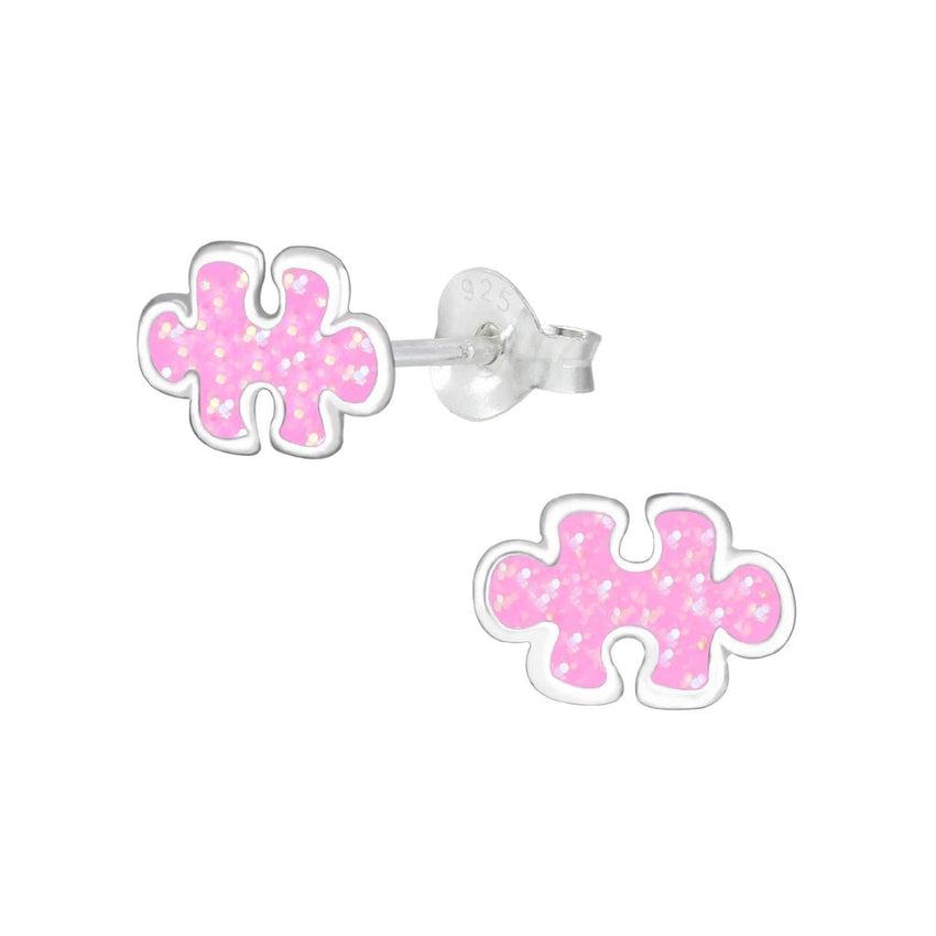 Pink Jigsaw Puzzle Piece Sterling Silver Earrings