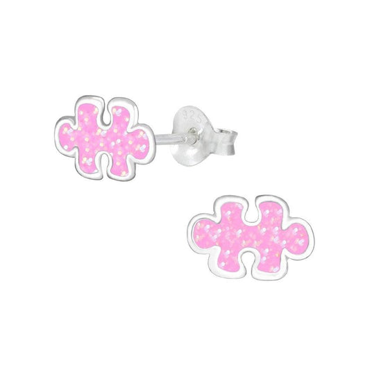 Pink Jigsaw Puzzle Piece Sterling Silver Earrings