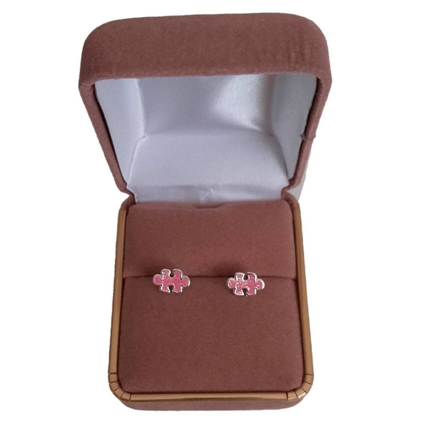 Pink Jigsaw Puzzle Piece Sterling Silver Earrings