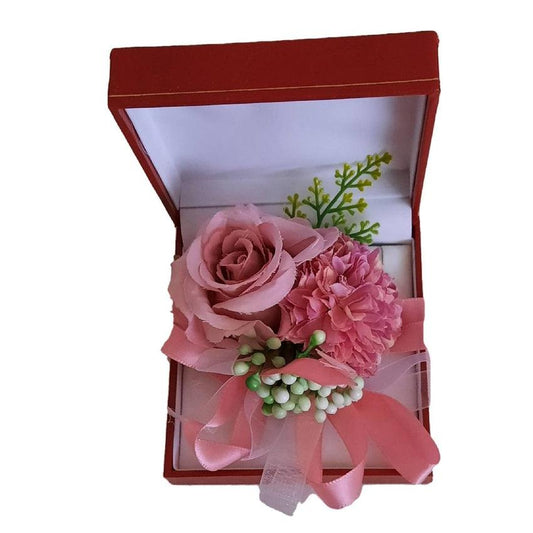 Pink Rose And Carnation Silk Flower Wrist Corsage