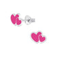Pink Sterling Silver Double Heart Childrens Earrings