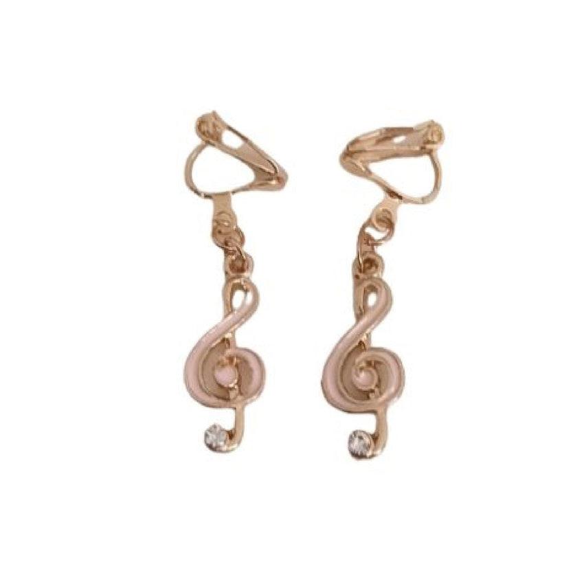 Pink Treble Clef Clip On Earrings