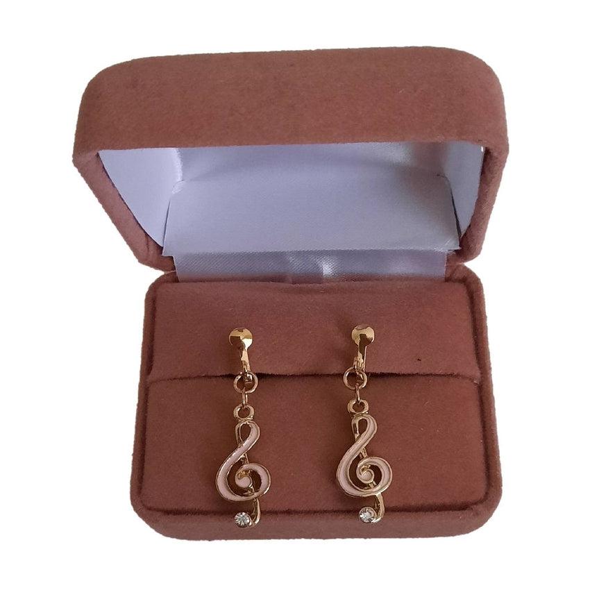 Pink Treble Clef Clip On Earrings