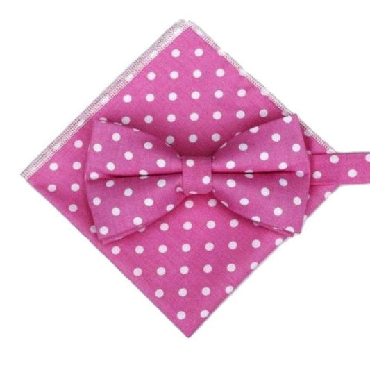 Pink With White Dots Bow Tie And Hanky Set