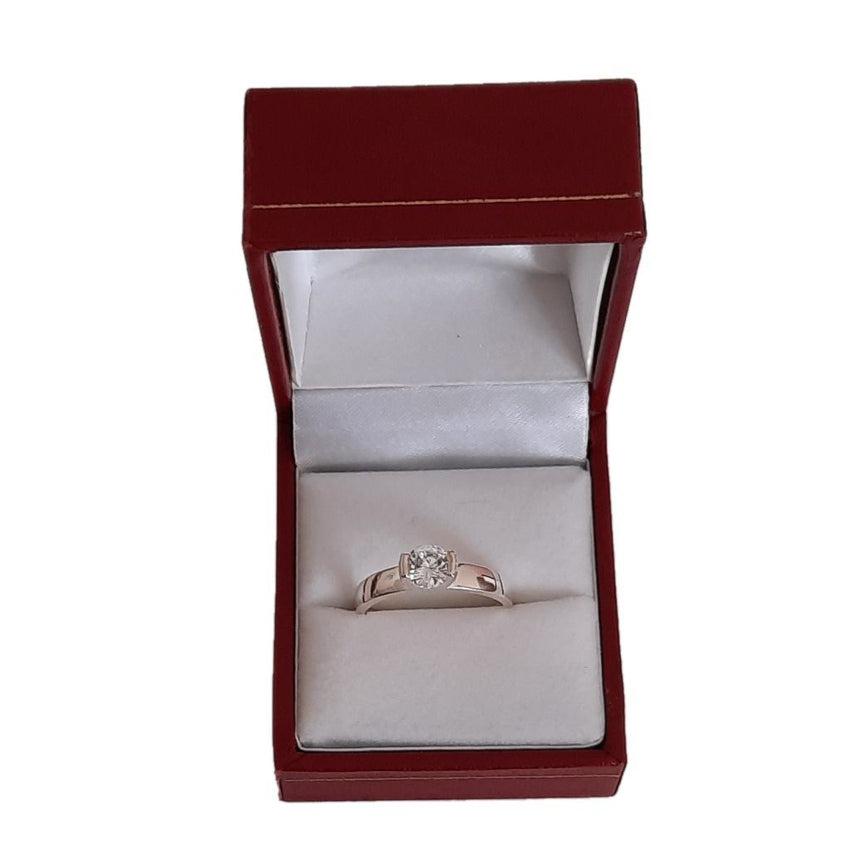 Plain Band Sterling Silver Solitaire Cubic Zirconia High Stone Ring