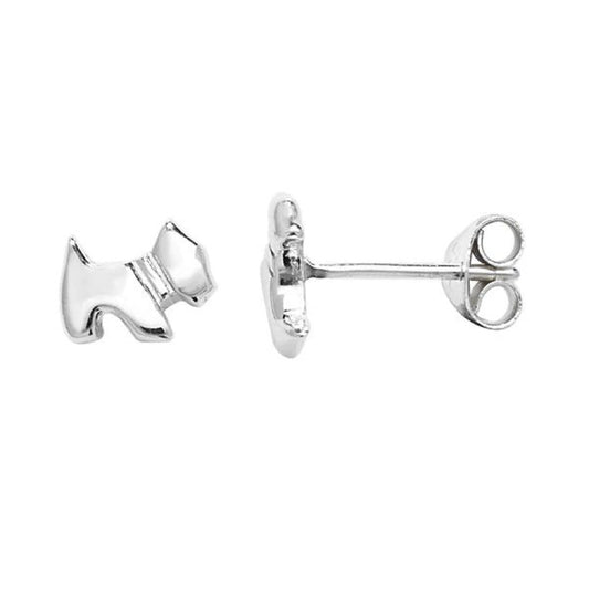 Plain Sterling Silver Standing Dog Earrings
