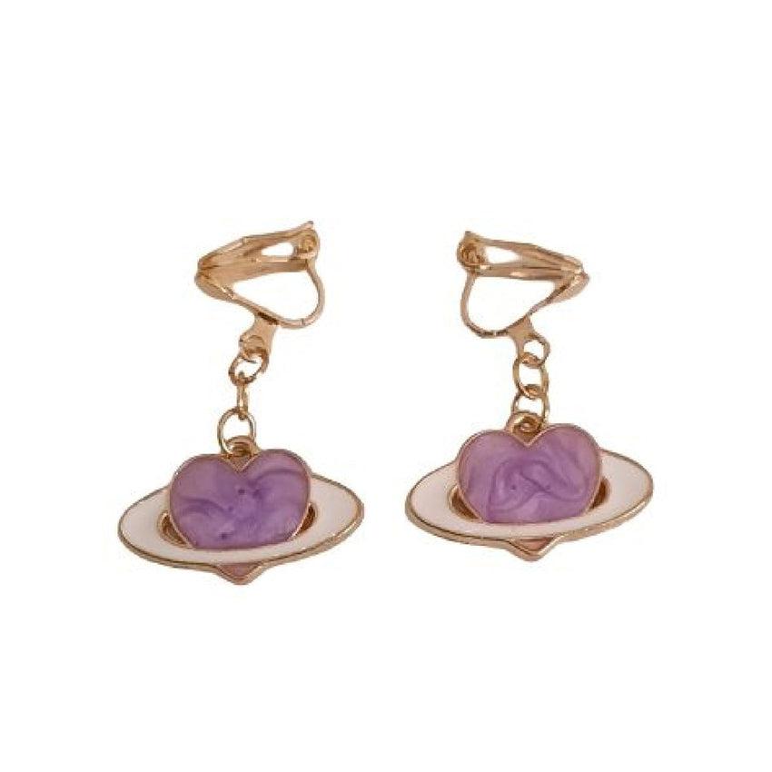 Planet And Heart Clip On Earrings