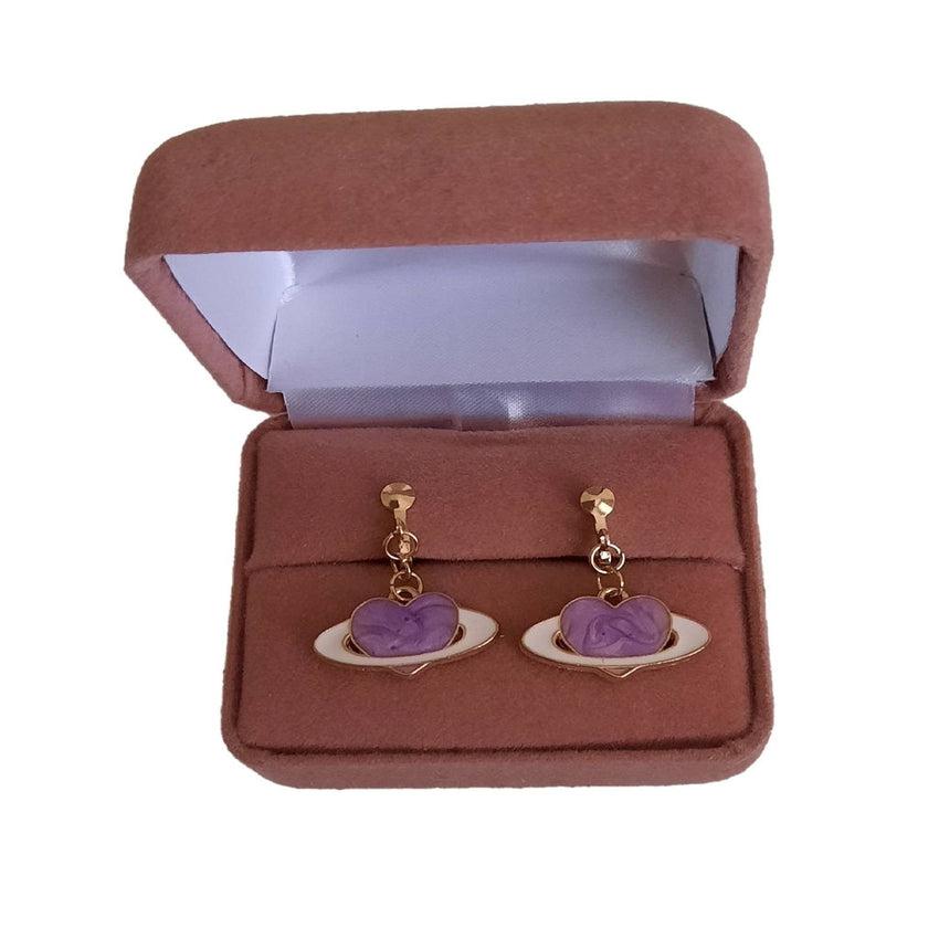 Planet And Heart Clip On Earrings