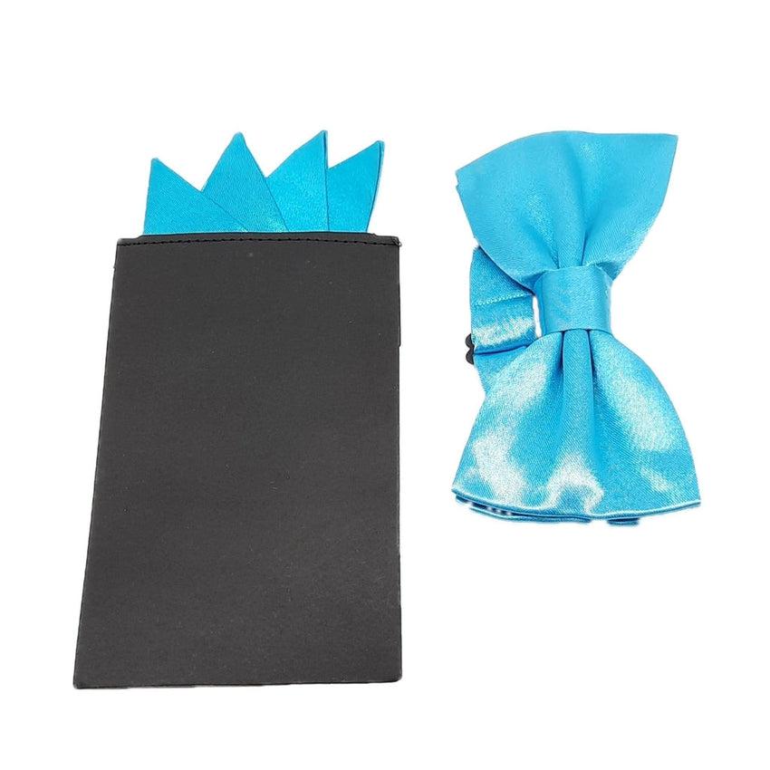 Pre Folded Turquoise Blue Pocket Adjustable Bow Tie Set