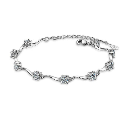 Pretty Silver Linked Bracelet Set With Individual Diamante Stones