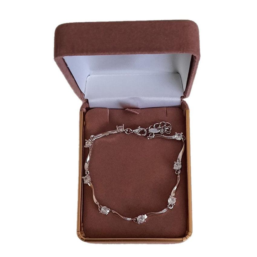 Pretty Silver Linked Bracelet Set With Individual Diamante Stones