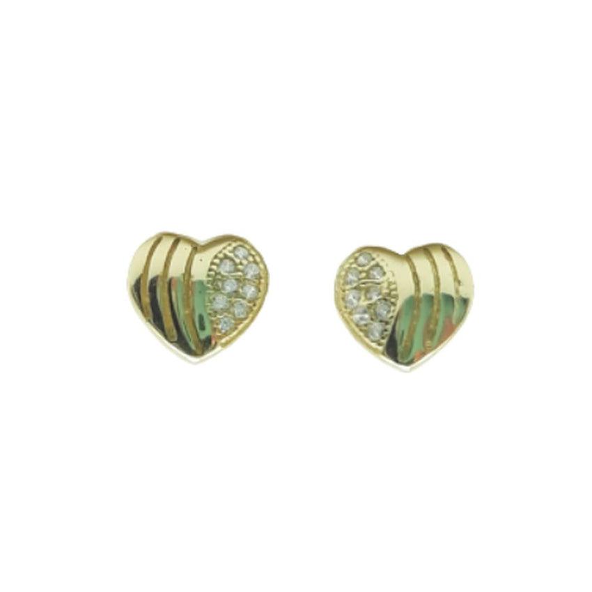 Pretty Sterling Silver Gold Plated Heart Earrings With Diamante Detail