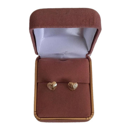 Pretty Sterling Silver Gold Plated Heart Earrings With Diamante Detail