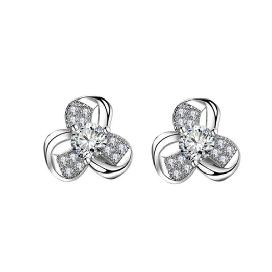 Pretty Flower Design Earrings with Cubic Zirconia Centre