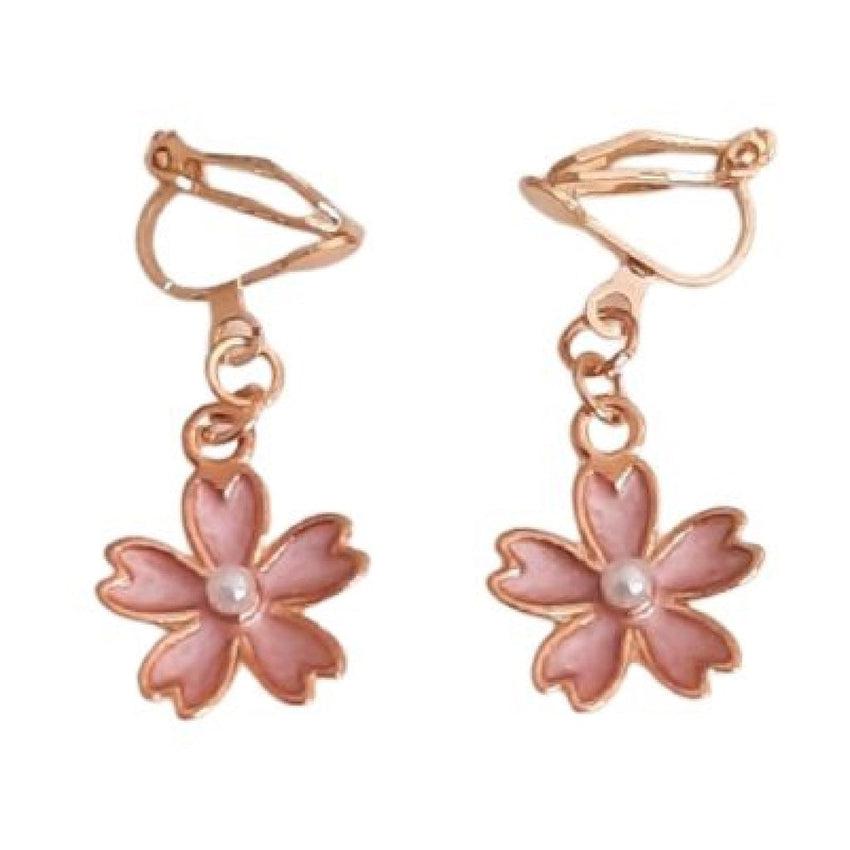 Pretty Pink Flower Clip On Earrings
