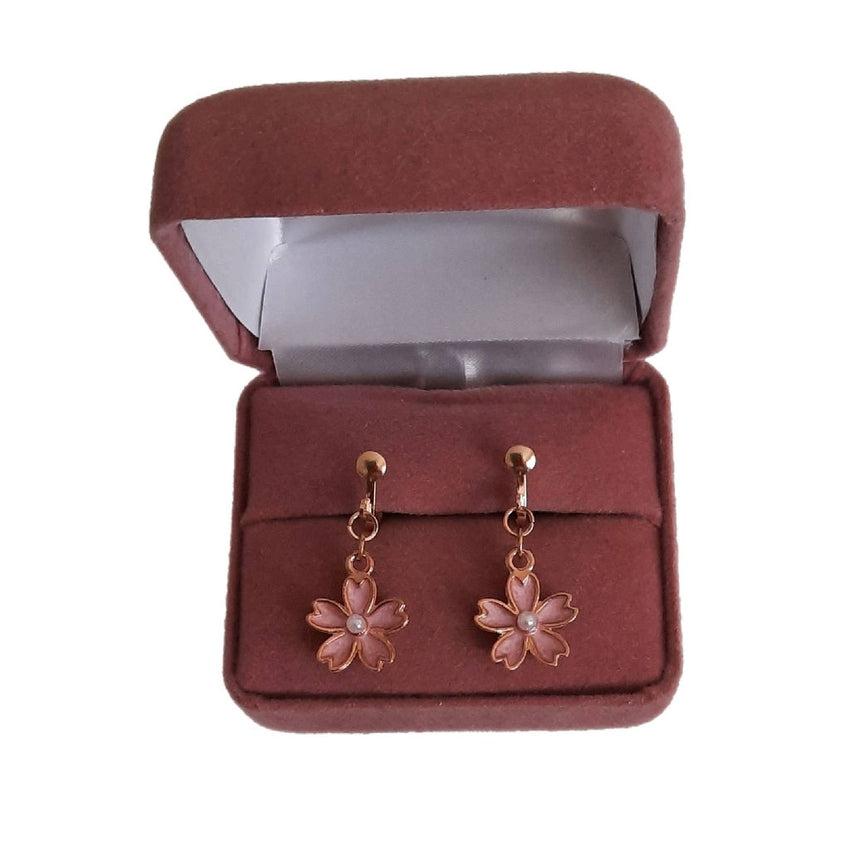Pretty Pink Flower Clip On Earrings