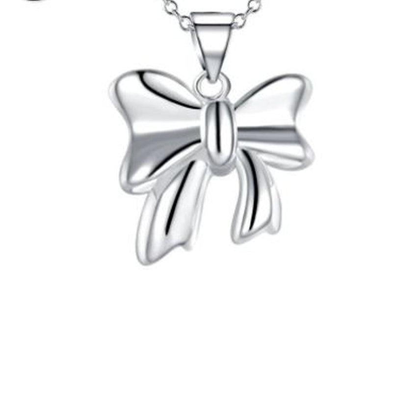 Pretty Sterling Plain Silver Bow Necklace
