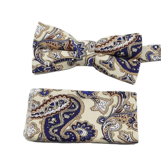 Purple And Gold Paisley Patterned Adjustable Bow Tie Set