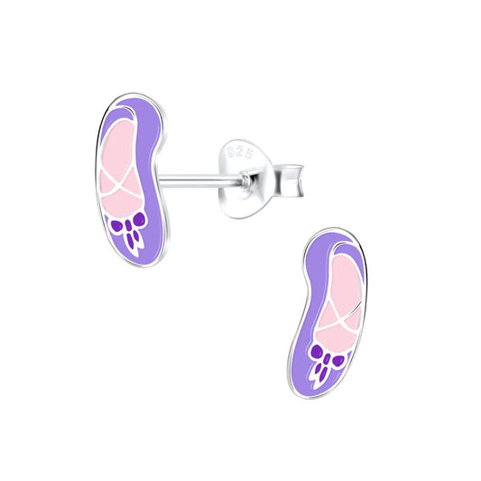 Purple Ballet Shoes Sterling Silver Earrings