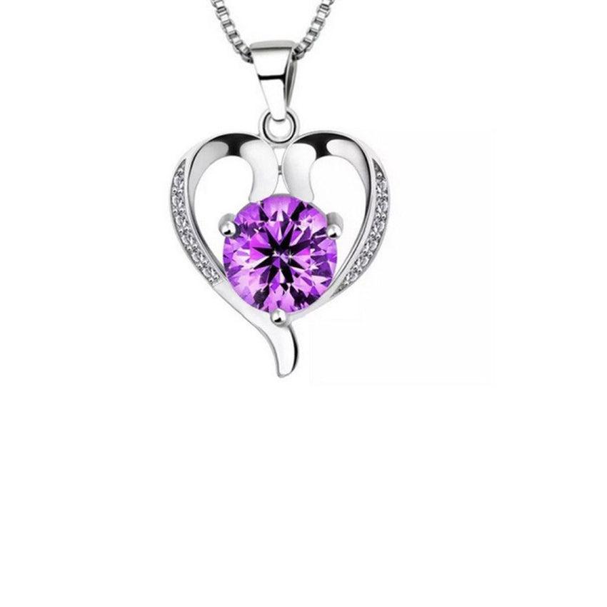 Purple CZ Silver Heart Pendant
