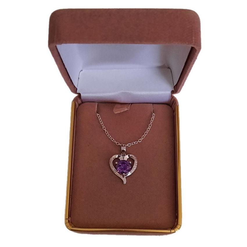 Purple CZ Silver Heart Pendant