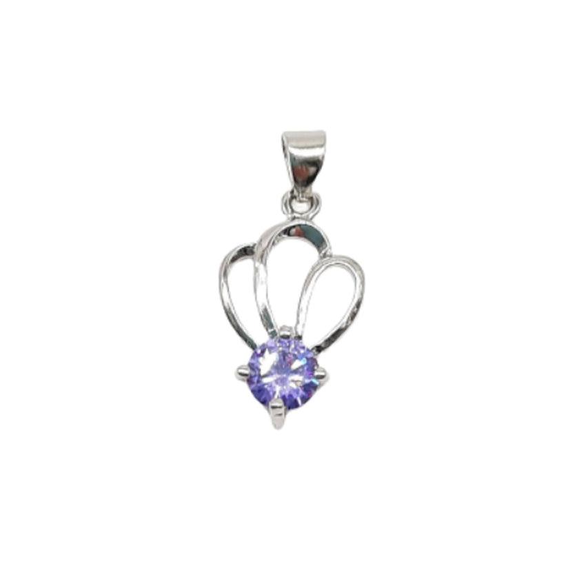 Purple Centre Stone in a Tiara Crown Setting Silver Necklace