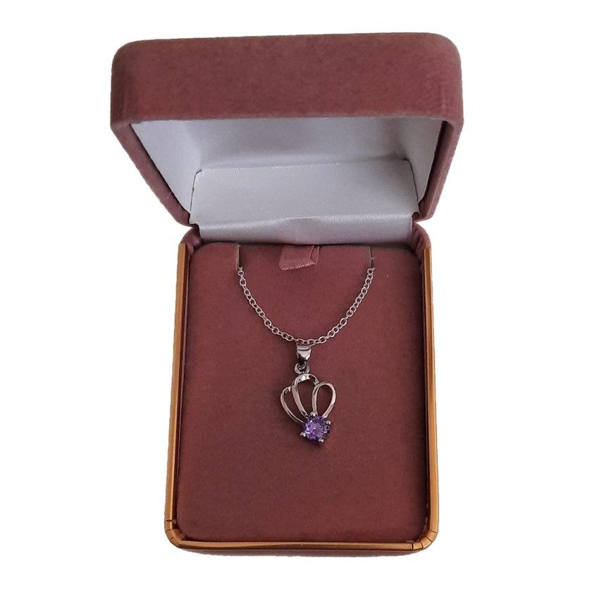 Purple Centre Stone in a Tiara Crown Setting Silver Necklace