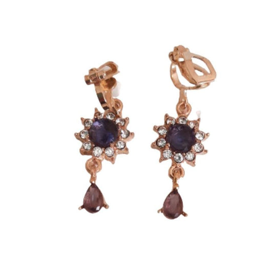 Purple Cluster Diamante Clip On Earrings